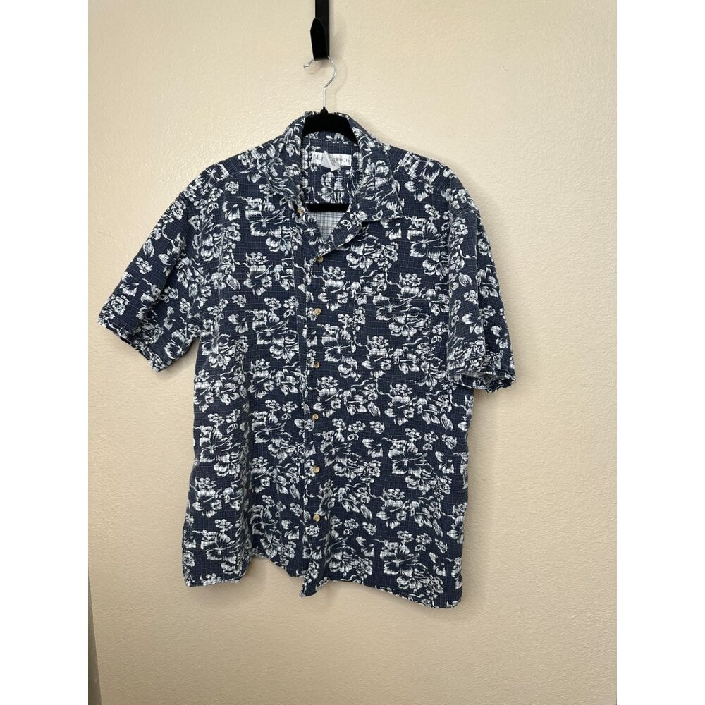 Munsingwear mens blue shirt large‎ floral cotton button up collared short sleeve